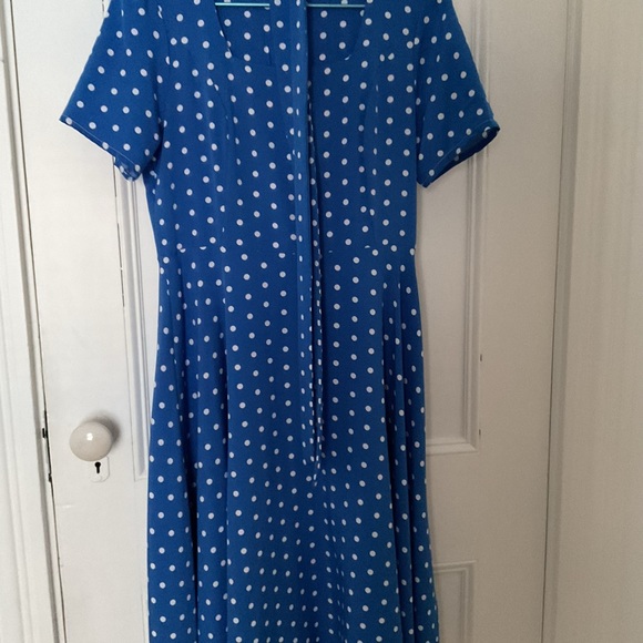 Royal blue polyester polkadot summer dress size 8 - Picture 2 of 2